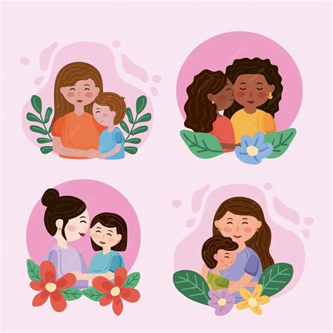 Cuatro madres e hijos | Vector Premium