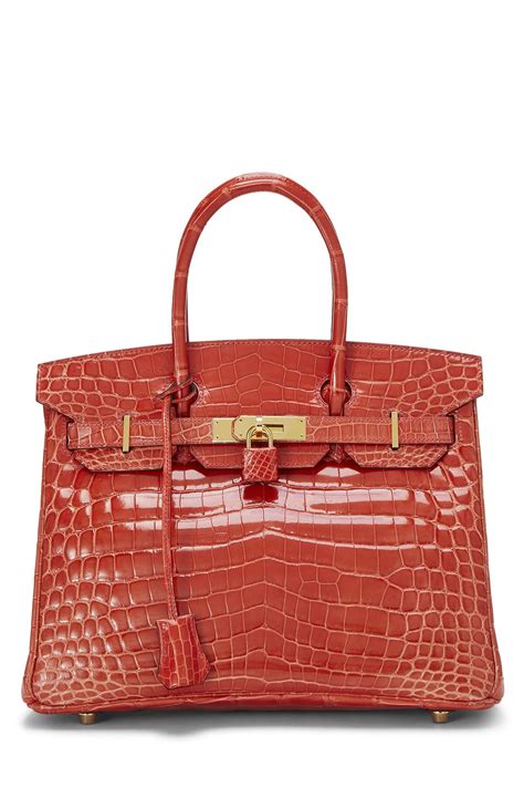 HermèS Geranium Niloticus Crocodile Lisse Birkin 30 In Red - 10% Off