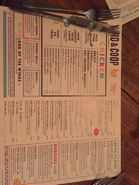 Menu at Yard & Coop Manchester pub & bar, Manchester