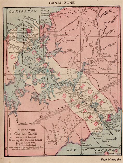 Antique PANAMA CANAL Map Pretty Vintage Map of The Panama Canal Map ...