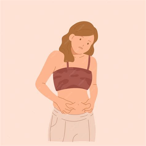 Premium Vector | Young sad woman grabbing her fat on the stomach