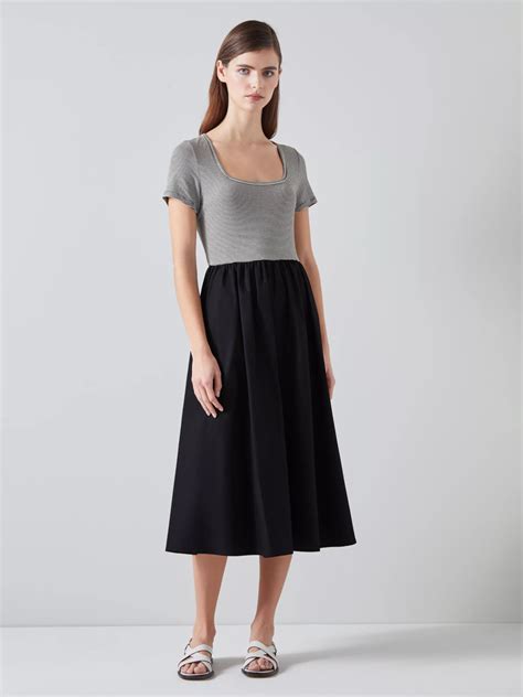 L.K.Bennett Serina Stripe Jersey & Cotton Midi Dress, Black/White at