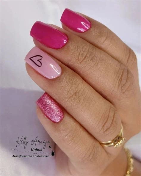Unha Com Coração Rosa - Unha decorada cor de rosa | Unhas rosa, Unha, Unhas curtas rosa