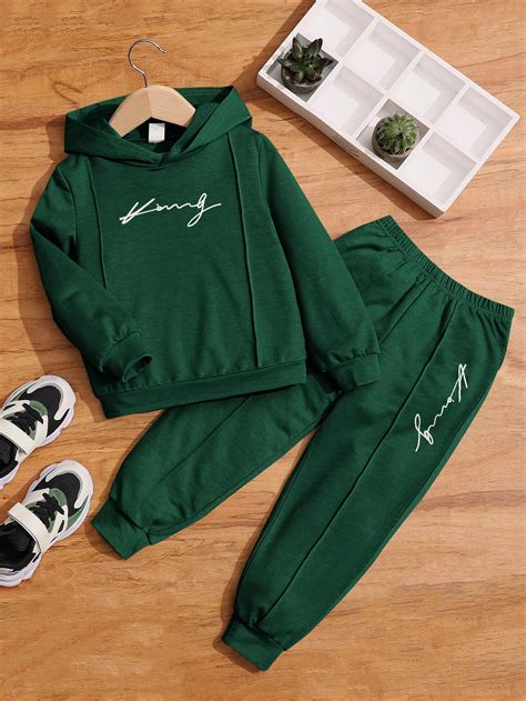 SHEIN Toddler Boys Letter Graphic Hoodie & Sweatpants