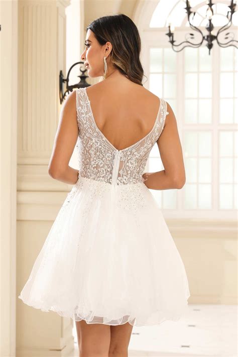 V-neck See-through Rhinestone A-line Tulle Mini Dress – DUNTERY UK