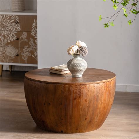 Wood Coffee Table, Natural Round Wooden Coffee Tables Living Room with