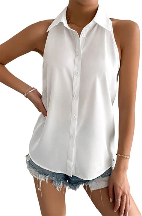 verdusa womens casual sleeveless collar button  shirt blouse top