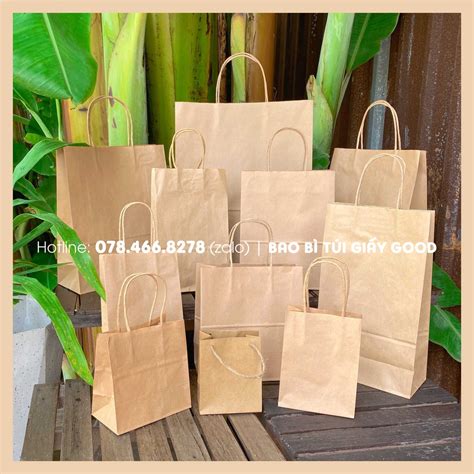 tui giay kraft nau quai giay nhieu kich thuoc dung thuc pham qua tang