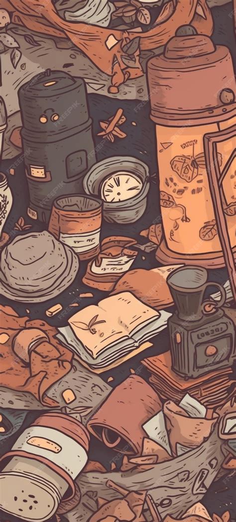 Premium AI Image | A drawing of a table with a can of coffee and a clock.