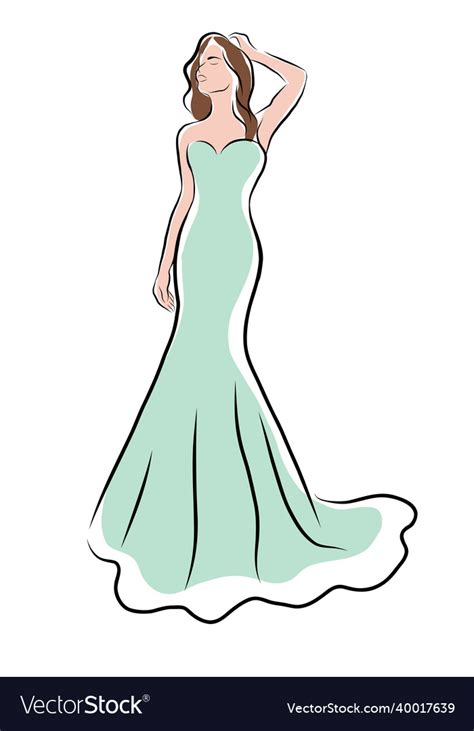 A girl in long mint-colored dress sketch Vector Image