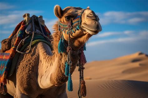 Premium AI Image | Camel resting on sand dunes