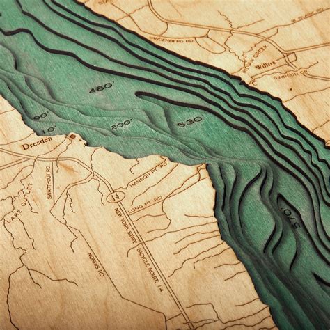 Seneca Lake Wooden Map Art | Topographic 3D Chart