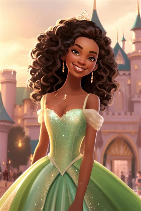 Premium AI Image | Princess in a green dress outside a castle