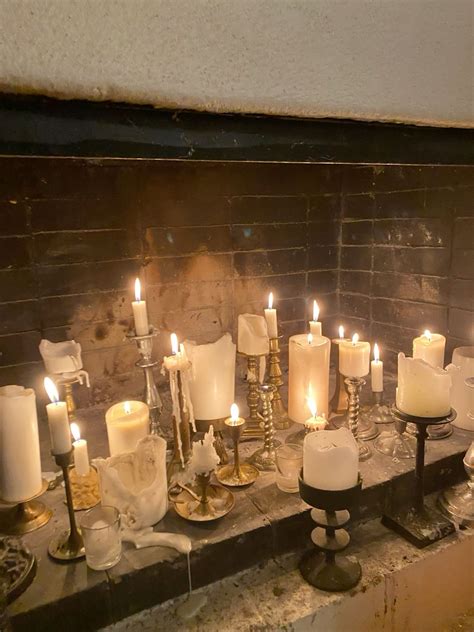 cozy fireplace decor  lit candles giant led candles candle