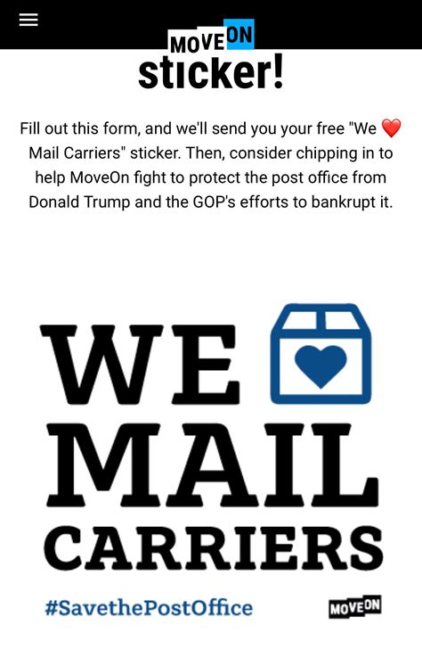 Free “WE LOVE MAIL CARRIERS” sticker from MoveOn : r/freebies