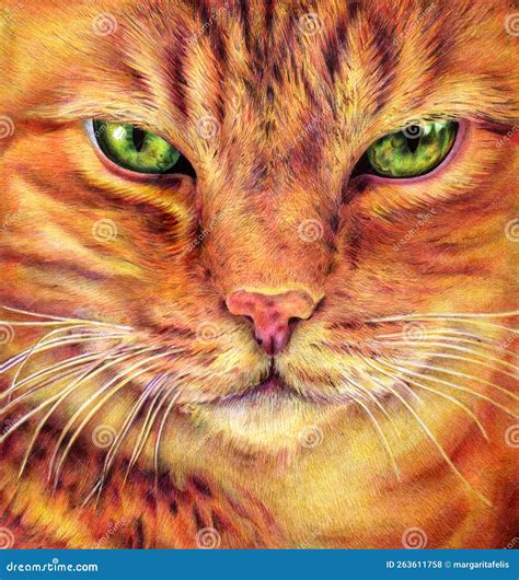 Orange Cat With Green Eyes Drawing