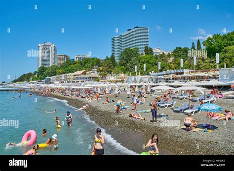 Sochi, Russia - 06 July, 2017. Beach Mayak. View of the beach in Stock ...
