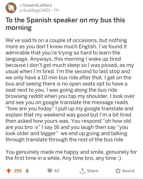 To the Spanish speaker on my bus this morning (Had permission to post