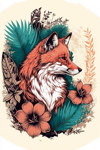 Premium Photo | Watercolour floral fox