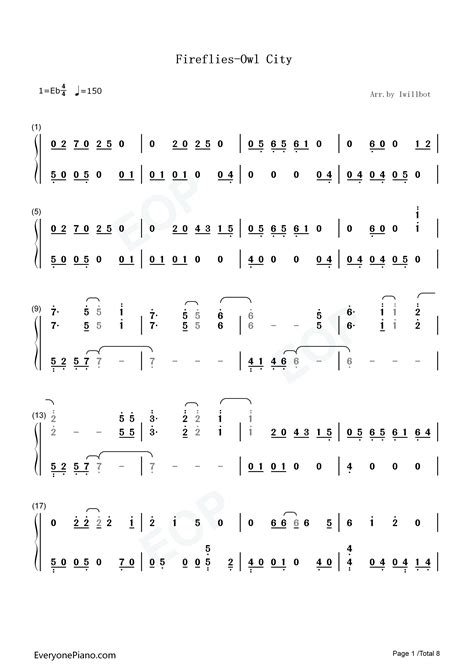 Fireflies-Owl City Numbered Musical Notation Preview