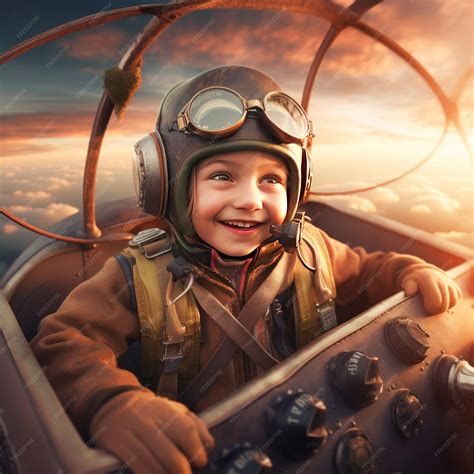 Premium Photo | Cute little boy flying air plane