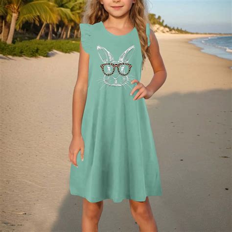 Dresses for Girls Summer Ruffle Sleeve Smocked Tiered Crewneck Dresses