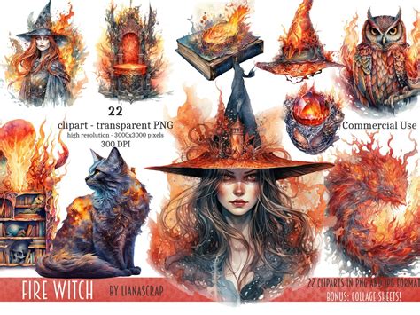 Fire Witch Clipart PNG Set, 22 Witch Clipart, Commercial Use Clip Art ...