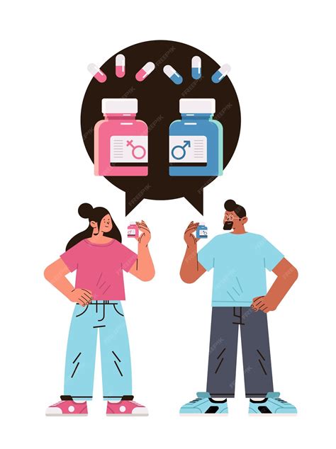 Pareja sosteniendo píldoras anticonceptivas orales azules y rosadas