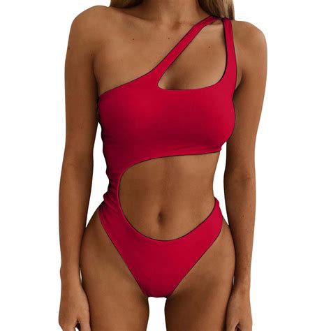 One Piece Swimsuit Women Women One Shoulder Cutout High Waisted Bikini
