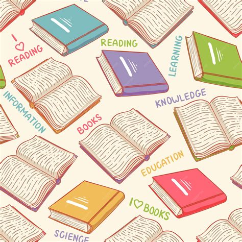 Симпатичный бесшовный фон с книгами и текстом | Премиум векторы