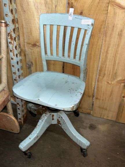 Blue Wooden Chair On Wheels - Baer Auctioneers - Realty, LLC