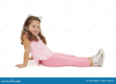 Adorable Little Girl Lying on Floor Stock Photo - Image of happiness ...