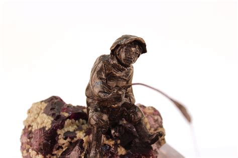 Ruth Lee Leventhal Sculpture of a Fisherman in Bronze and Fluorite at
