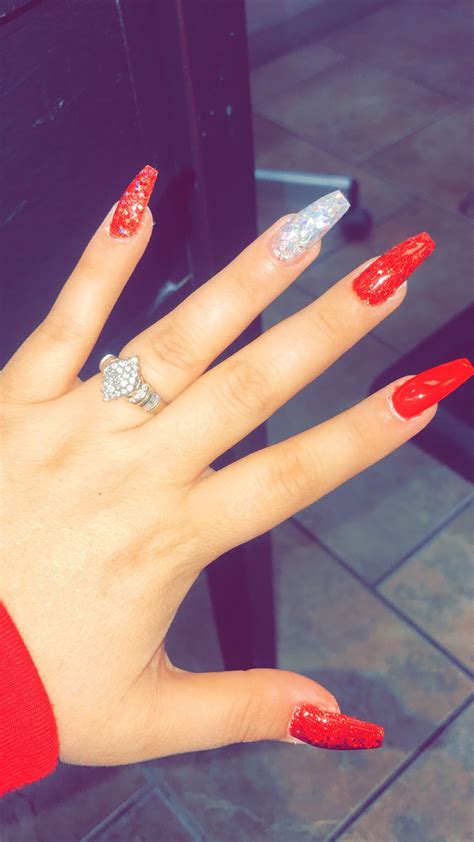 Red And Silver Glitter Nails