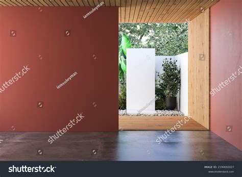 Minimalist Empty Room Red Background Wooden Stock Illustration ...