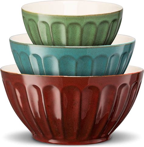 Amazon.com: KooK Ceramic Nesting Serving Bowls, Ceramic Mixing Bowls ...