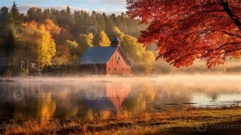 fall farmhouse lake sunset peaceful landscape freedom scene beautiful nature wallpaper photo ...