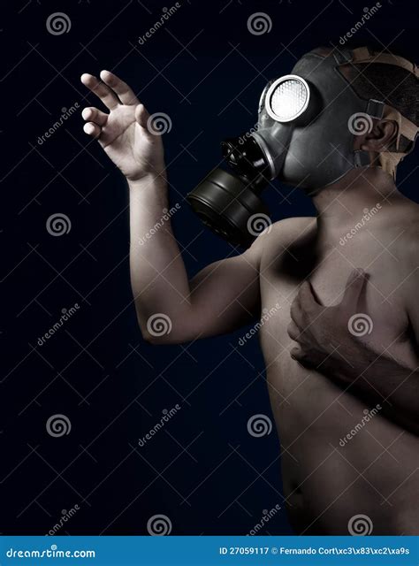 Scared, Naked Man with Gas Mask Stock Image - Image of abstract