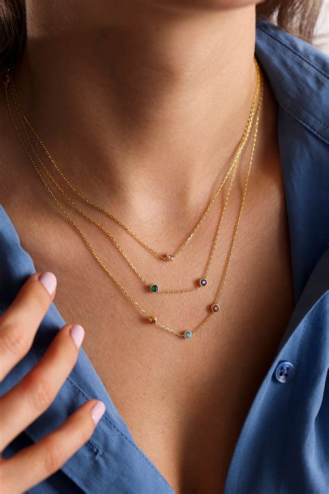 Birthstone Necklace 14k Gold Birthstone Necklace Family - Etsy