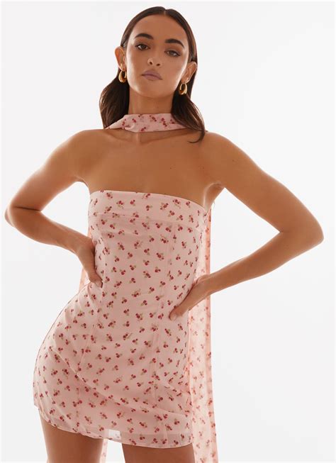 Kiesha Strapless Scarf Mini Dress - Pink Flower – Peppermayo
