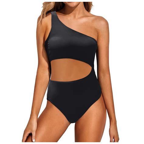 Hessimy Women Swimsuit One Piece One Shoulder Bathing Suit Cutout Color