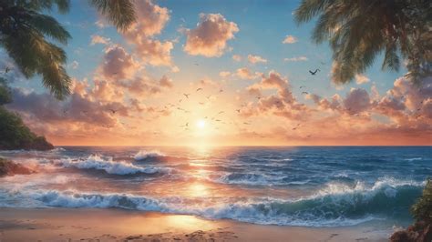 Рассвет, пляж, море Обои 1920x1080 Full HD (Full High Definition)