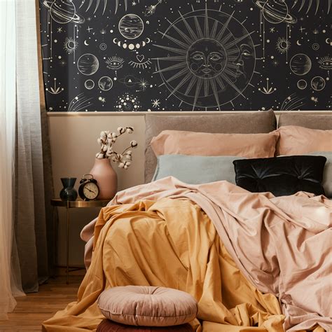 Black Celestial Wallpaper / Peel and Stick Wallpaper Removable Wallpap