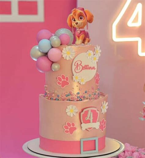 Bolo Skye Patrulha Canina Rosa - Bolo Skye Patrulha Canina: ideias, dicas e tutoriais - Bolo Guaraná