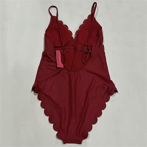 Women's Scallop One Piece Swimsuit - Xhilaration Red L | eBay