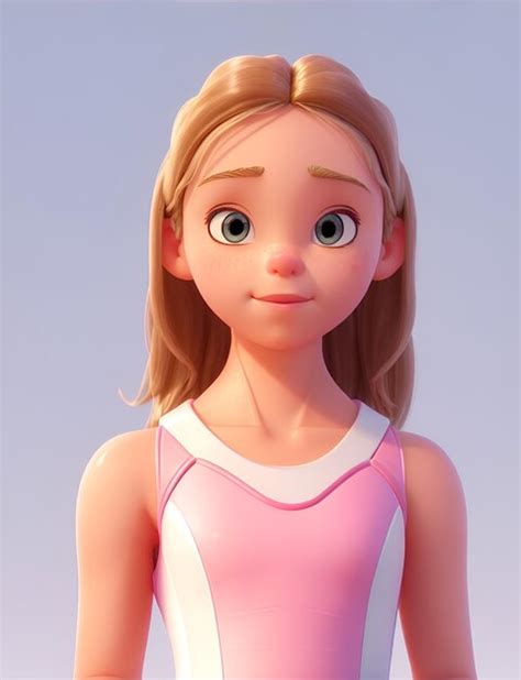 A cute teenage girl wearing a pink swimsuit standing on a gray surface ...