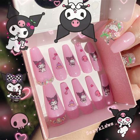 Kawaii Kuromi Jelly Pink / Japanese nails / False nails / 3d nail art ...