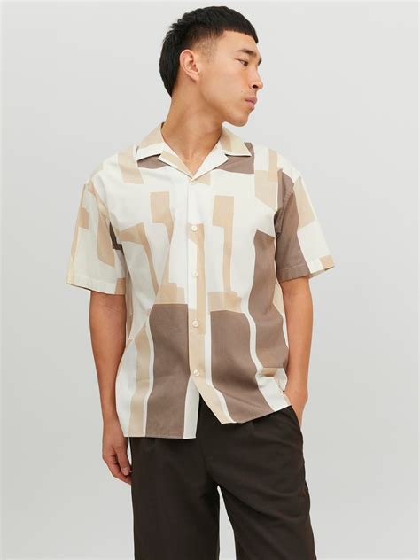 Рубашка летняя мужская Jack & Jones GD-00068470 S Бежевая ...