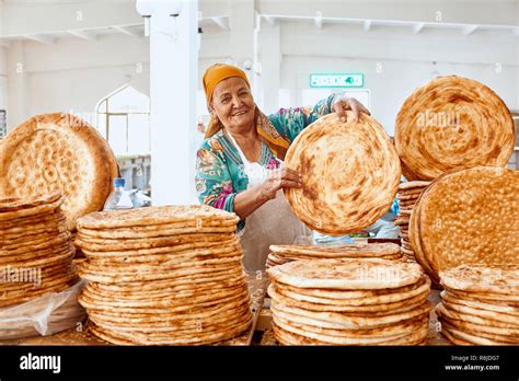 Bukhara, Uzbekistan September 20 Uzbek Bread Sell in Market. National ...