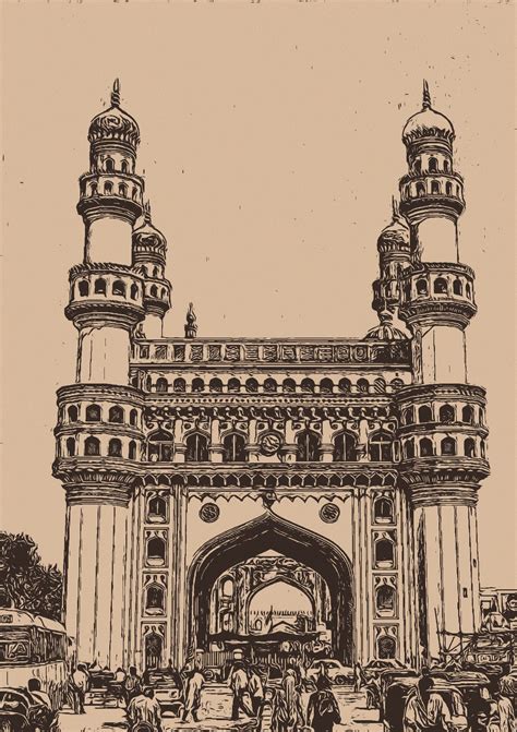 Charminar: A Historical Monument Captured in Pencil Sketch